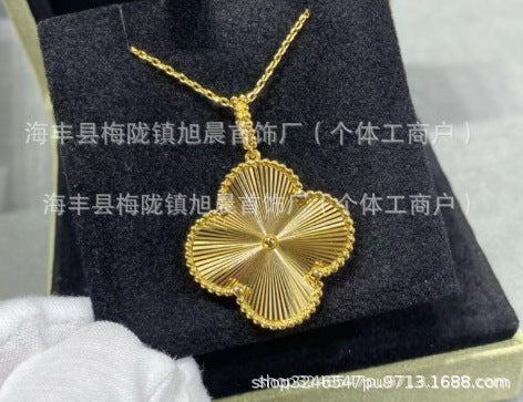 New Product 2024 Four-Leaf Clover Sweater Chain 18K Rose Gold Carnelian White Mother-Of-Pearl Pendant Clavicle Chain Couple Gift