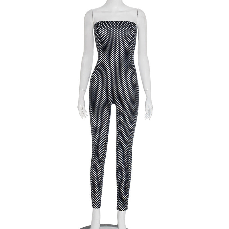 J25Jp298 European and American Style Cross-Border Women's Clothing Autumn and Winter New Polka Dot Tube Top Printed Slim Fit Off-Shoulder Cropped Jumpsuit