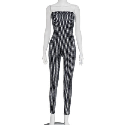 J25Jp298 European and American Style Cross-Border Women's Clothing Autumn and Winter New Polka Dot Tube Top Printed Slim Fit Off-Shoulder Cropped Jumpsuit