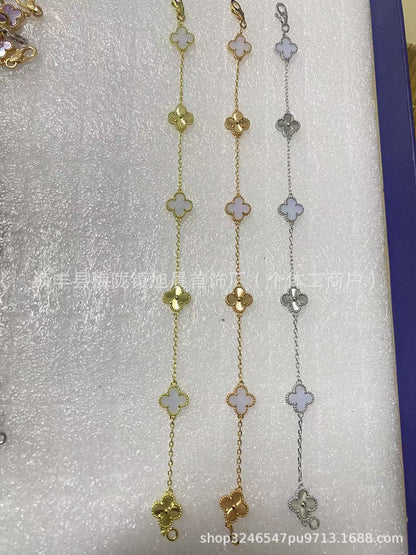 High Version V Gold Mini Small Four-Leaf Clover Six-Flower Bracelet for Women Full of Diamonds Plated with 18K Rose Gold Versatile High-End Jewelry