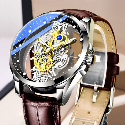 Cross-Border double-sided transparent hollow automatic mechanical watch men's watch men's waterproof luminous quartz watch TikTok New