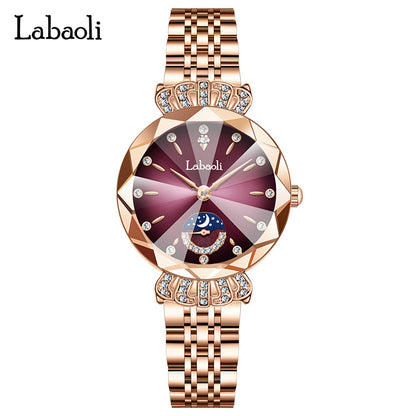 Laboli women's watch live popular Diamond-embedded women's small second plate watch light luxury niche fashion waterproof quartz watch