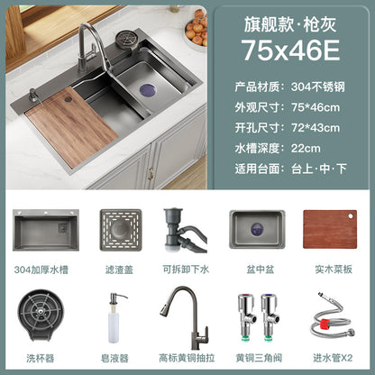 Kitchen 304 Stainless Steel Sink Black Nano Vegetable Basin Large Single Sink Vegetable Sink Sink Thickened Sink
