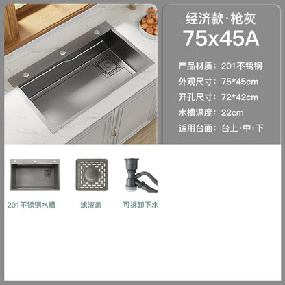 Nano Gun Grey Sink Large Single Sink Kitchen 304 Stainless Steel Handmade Vegetable Washing Sink Sink Household