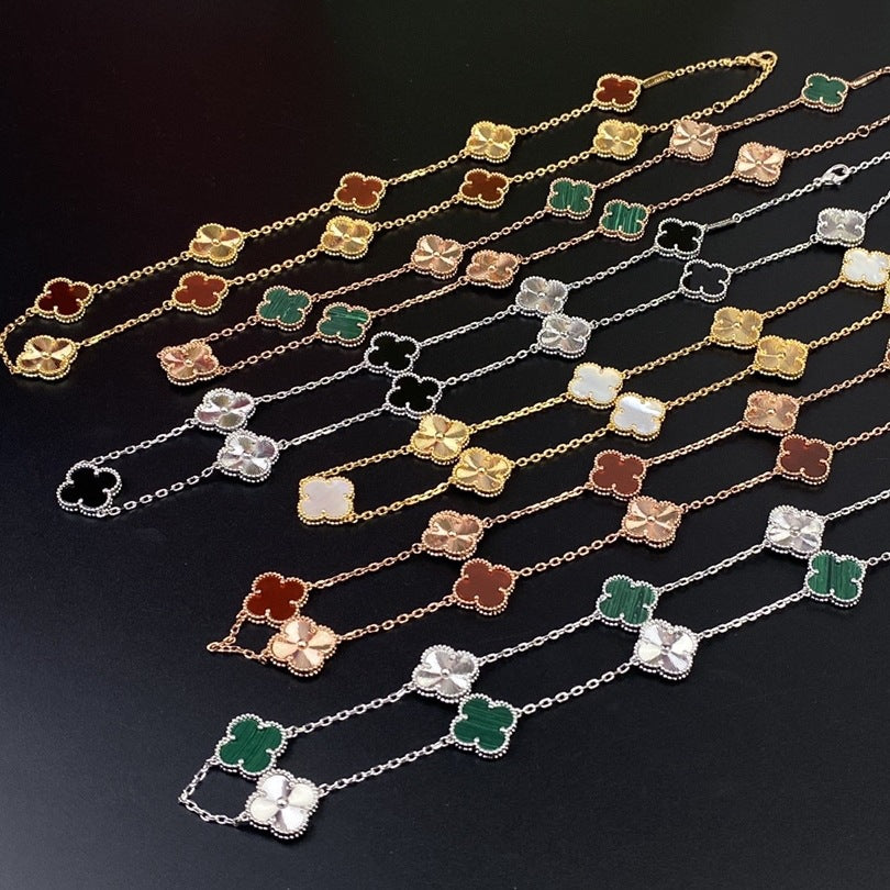 Four Seasons Ten Flower Necklace Female 9 Sterling Silver Four-Leaf Clover Necklace Light Luxury Fashion Temperament All-Match Gift for Girlfriend.
