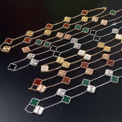 Four Seasons Ten Flower Necklace Female 9 Sterling Silver Four-Leaf Clover Necklace Light Luxury Fashion Temperament All-Match Gift for Girlfriend.