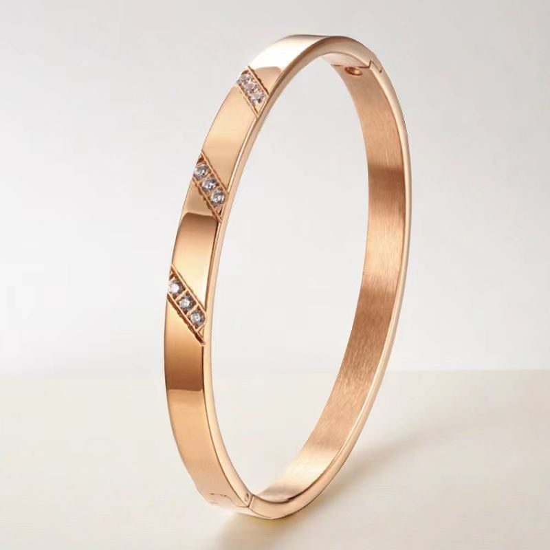 Cross-border Stainless Steel Bracelet Women's High-grade Electroplated Circle Bracelet Diamond Light Luxury Titanium Steel Fashion Jewelry