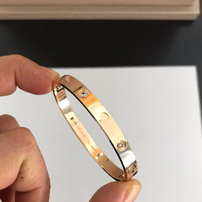 High Version V Gold Classic LOVE Five Generation Couple Bracelet Wide Version Four Diamond Ten Diamond Thick 18K Rose Gold Plating Light Luxury