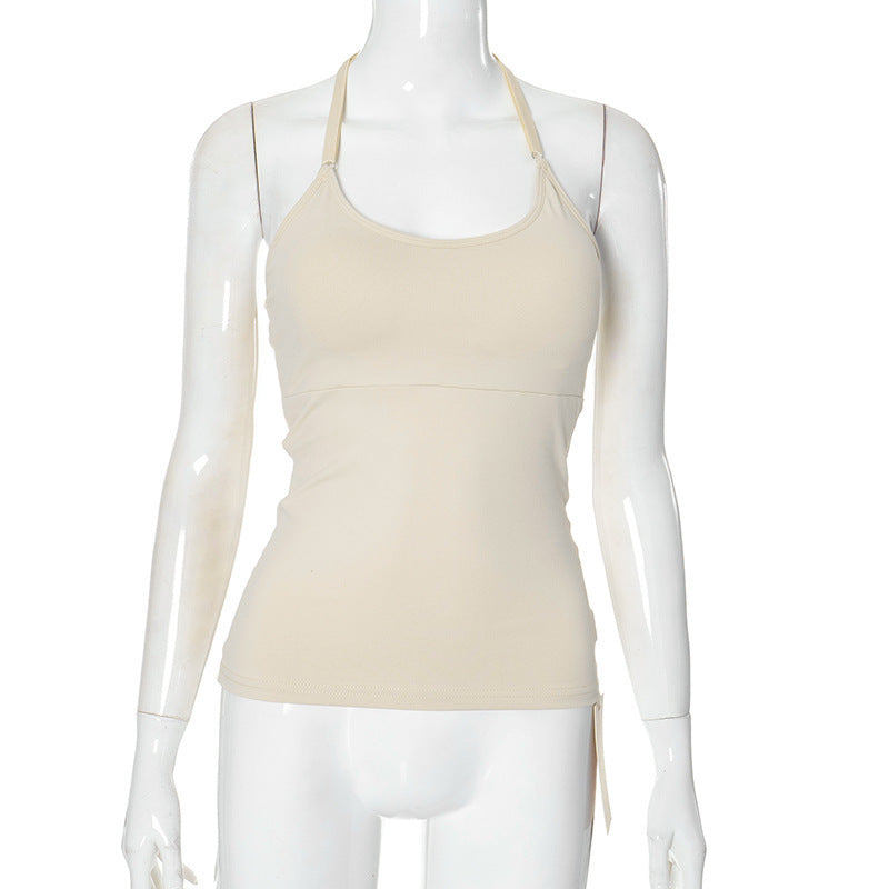 Ztp1391 European and American Women's Clothing Autumn Amazon New Solid Color Sexy Back Lace Stitching Chest Pad Vest Top