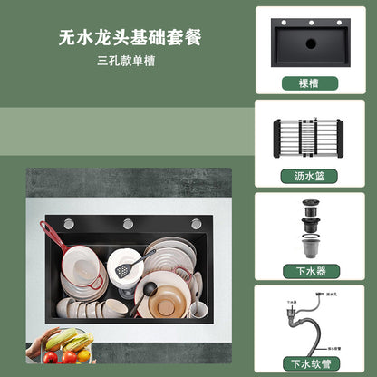[Cross-border Direct Supply] Nano Black Stainless Steel Sink Large Single Sink Household Kitchen Sink Vegetable Sink suit