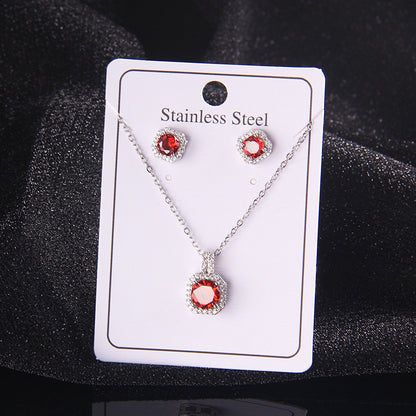 Set of Zircon Cross-Border Aliexpress Crystal Square Diamond Full Diamond Perfume Bottle Necklace Women's Jewelry Earrings Hot Selling Earrings