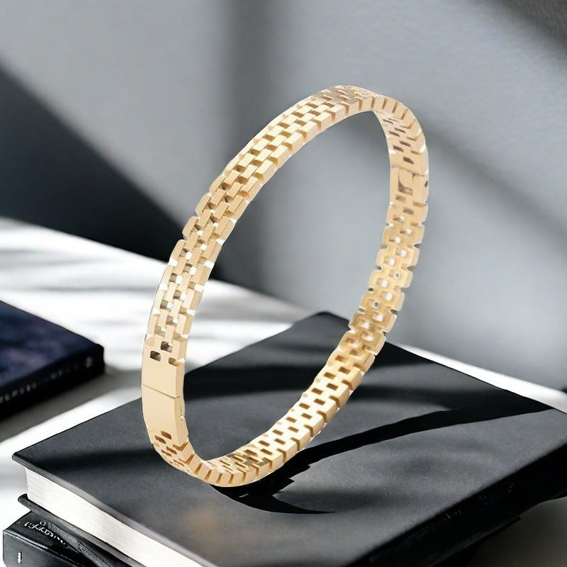 Cross-border Stainless Steel Bracelet Women's High-grade Electroplated Circle Bracelet Diamond Light Luxury Titanium Steel Fashion Jewelry