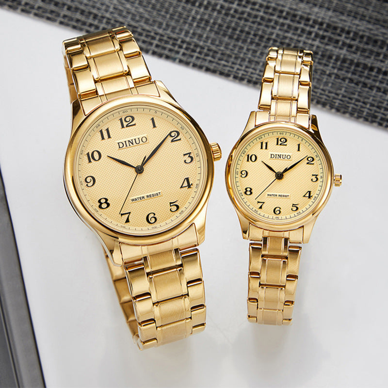 Dinuo_A8015 Men's and Women's Watches for Middle-Aged and Elderly People Waterproof Simple and Atmospheric Stainless Steel Belt Large Numbers