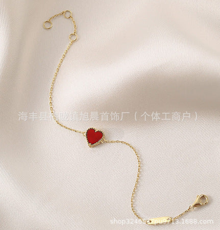 High Version V Gold Small Heart Bracelet for Women, Thick Plated 18K Rose Gold Heart-Shaped Red Agate Bracelet, Wholesale from Manufacturer