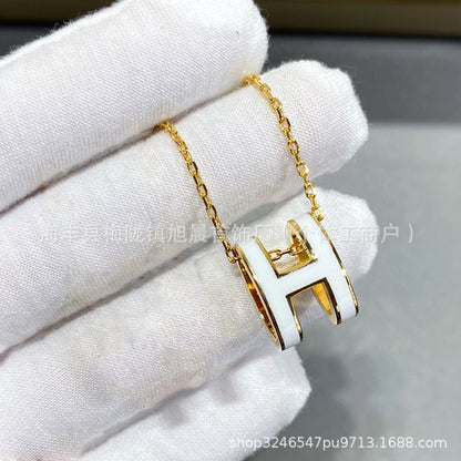 High Version V Gold H Letter Necklace Women's Color-free Enamel Clavicle Chain Light Luxury Rose Gold Pendant for Girlfriends Gift
