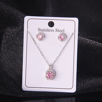 Set of Zircon Cross-Border Aliexpress Crystal Square Diamond Full Diamond Perfume Bottle Necklace Women's Jewelry Earrings Hot Selling Earrings