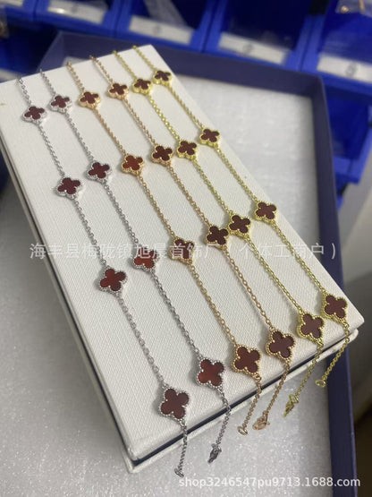 Vanjia Ten Flowers Four-Leaf Clover Necklace for Women, Twenty Flowers Plated with 18K Gold, Black Onyx, Purple Chalcedony, Laser Light Luxury High-End