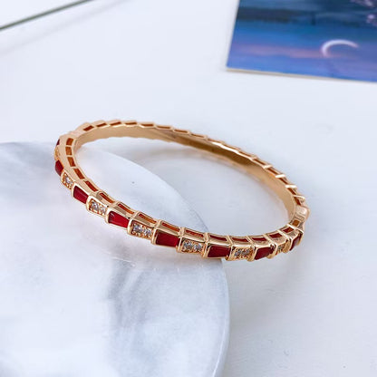 Niche Design High-grade Sense Diamond-encrusted White Fritillaria Snake Bone Bracelet Narrow Snake Bracelet Plated with K Rose Gold Personality Fashion