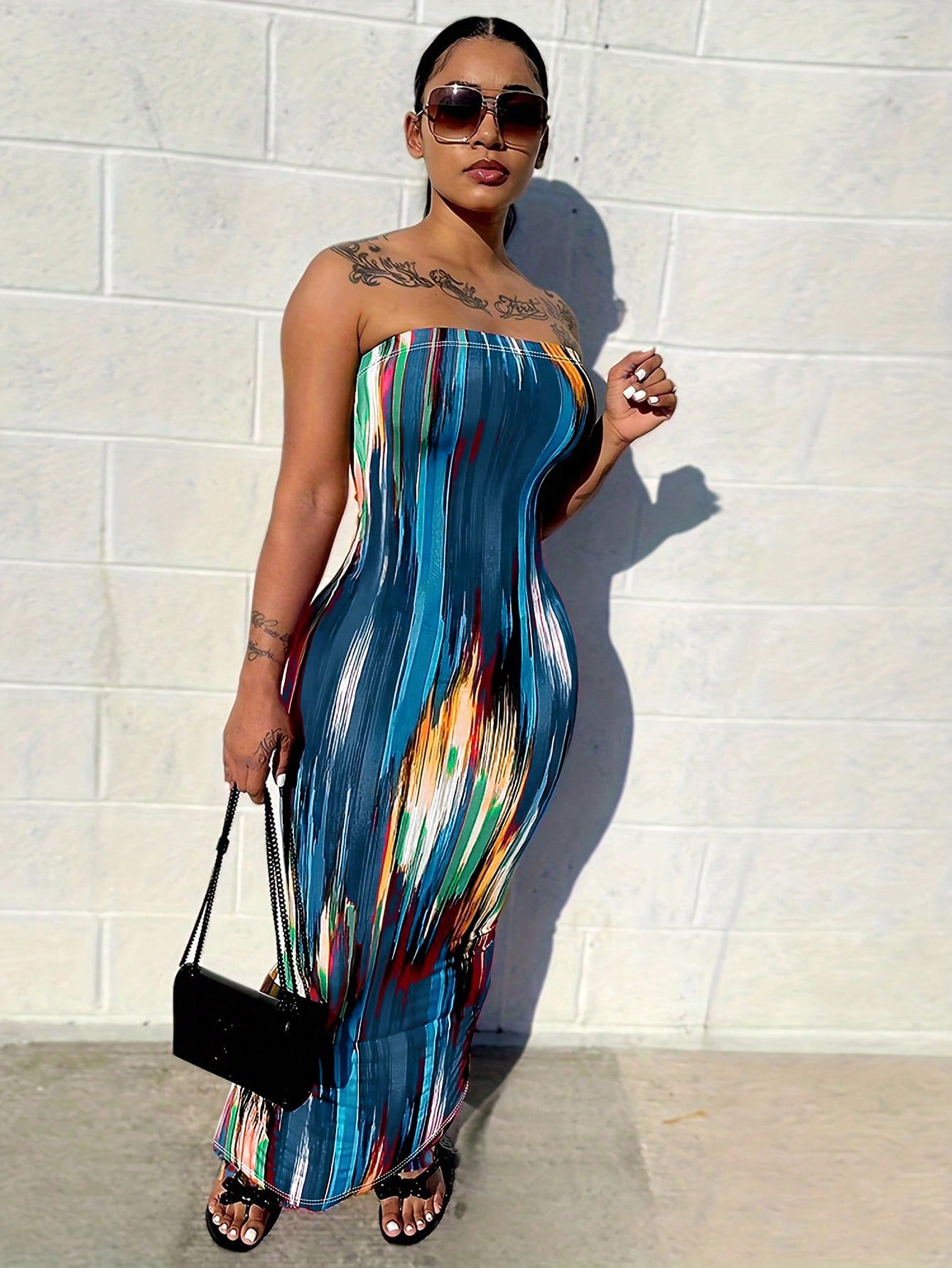 S390584 Cross-Border European and American Summer Fashion Elegant Elegant Printed Pullover Sleeveless Dress Women's Mid-Length