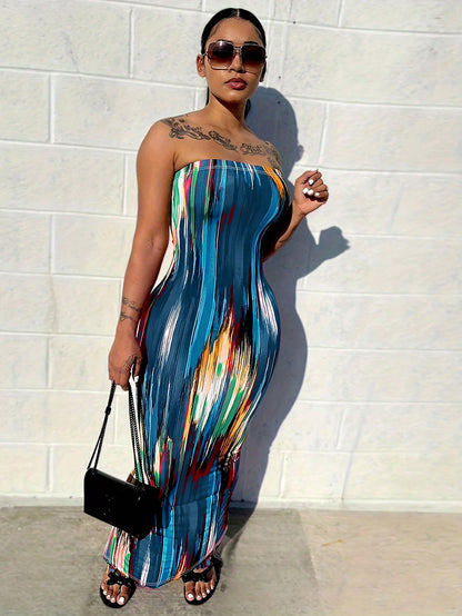 S390584 Cross-Border European and American Summer Fashion Elegant Elegant Printed Pullover Sleeveless Dress Women's Mid-Length