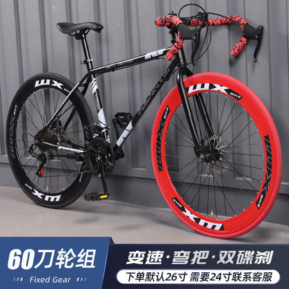 Variable Speed Fixed Gear Bicycle for Adults, Male and Female Students, Ultra-Light Road Racing Bicycle, High-Looking Solid Tire Internet Celebrity