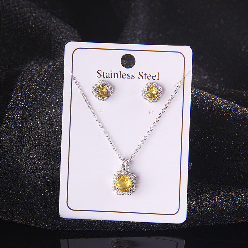Set of Zircon Cross-Border Aliexpress Crystal Square Diamond Full Diamond Perfume Bottle Necklace Women's Jewelry Earrings Hot Selling Earrings