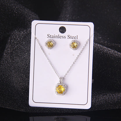 Set of Zircon Cross-Border Aliexpress Crystal Square Diamond Full Diamond Perfume Bottle Necklace Women's Jewelry Earrings Hot Selling Earrings
