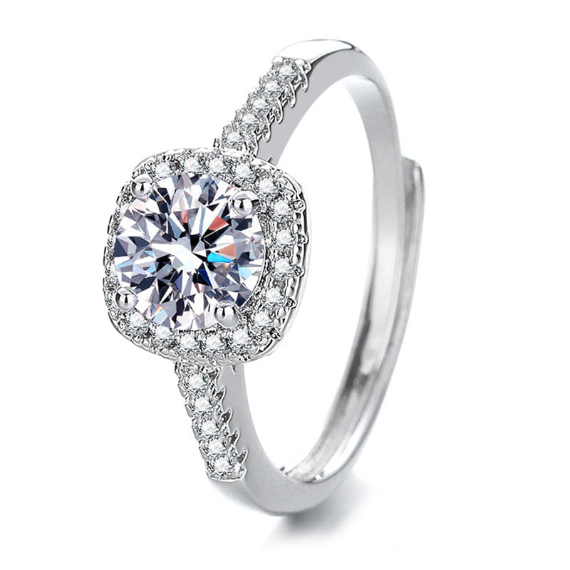 Douyin Kuaishou Live Supply Classic Round Square Package 1 Carat Eight Hearts and Eight Arrows Zircon Imitation Moissanite Ring for Women
