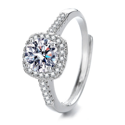 Douyin Kuaishou Live Supply Classic Round Square Package 1 Carat Eight Hearts and Eight Arrows Zircon Imitation Moissanite Ring for Women