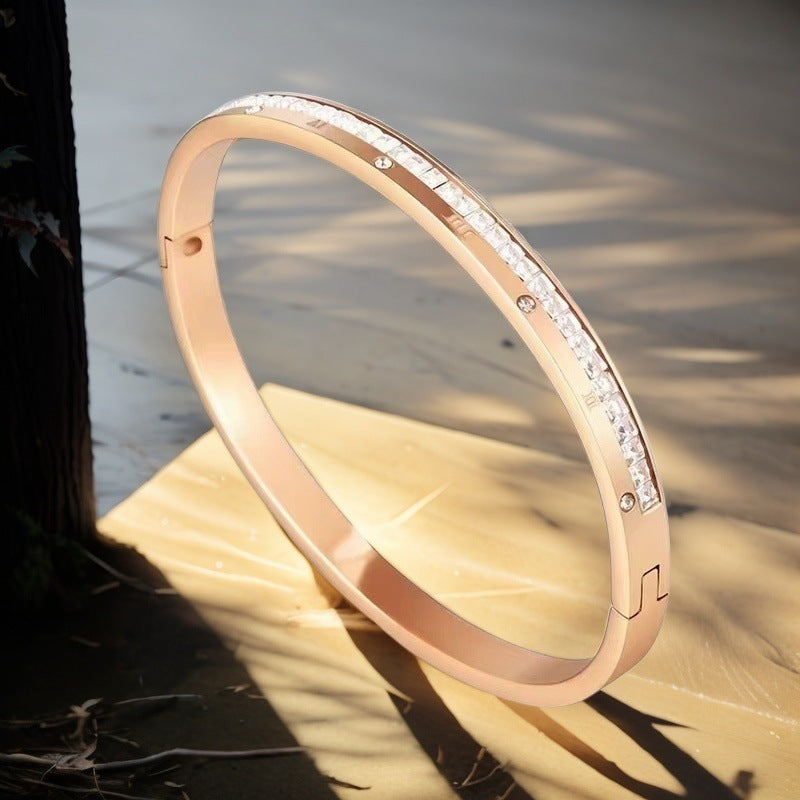 Cross-border Stainless Steel Bracelet Women's High-grade Electroplated Circle Bracelet Diamond Light Luxury Titanium Steel Fashion Jewelry