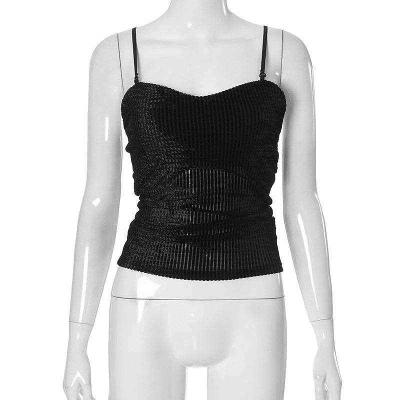 Ztp1392 European and American Style Cross-Border Women's Clothing Spring and Summer Amazon New off-the-Shoulder Strap Chest Pad Vest off-the-Navel Top