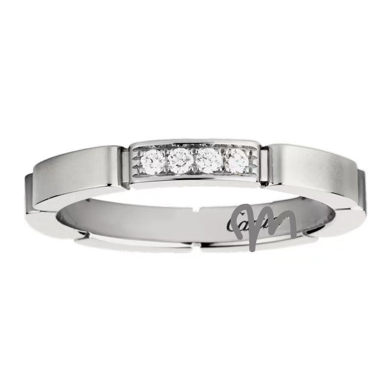 Seiko Edition Card Classic Ring Cnc Thick Gold Plated Signature Multi-Section Diamond Couple Ring Xiaohongshu Factory Wholesale