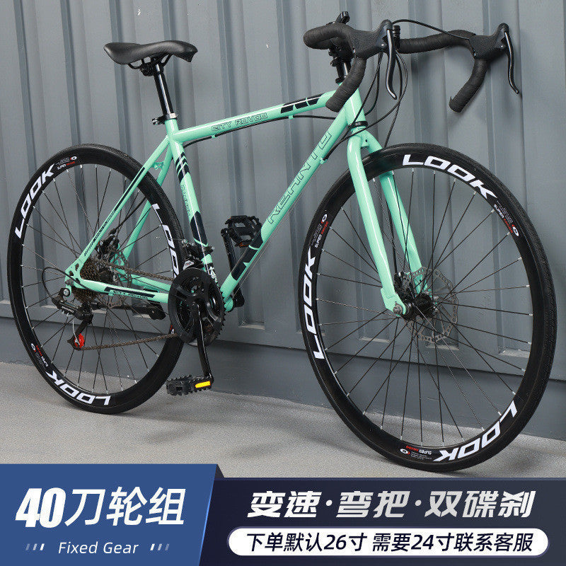 Variable Speed Fixed Gear Bicycle for Adults, Male and Female Students, Ultra-Light Road Racing Bicycle, High-Looking Solid Tire Internet Celebrity