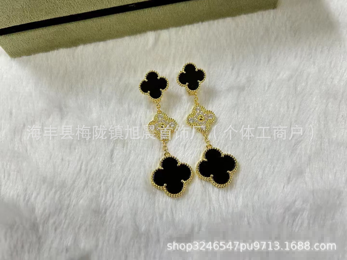2024 New Four-Leaf Clover Three-Flower Plated 18K Gold Black Agate Red Chalcedony Long Earrings for Women Ins Earrings Anti-Over