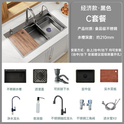 Kitchen Sink Large Single-Slot Thickened Stainless Steel Sink Nano Gun Gray Handmade Household Sink Sink