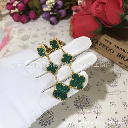 2024 New Four-Leaf Clover Three-Flower Plated 18K Gold Black Agate Red Chalcedony Long Earrings for Women Ins Earrings Anti-Over