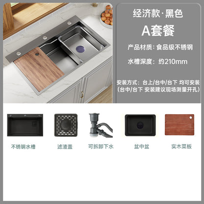 Kitchen Sink Large Single-Slot Thickened Stainless Steel Sink Nano Gun Gray Handmade Household Sink Sink