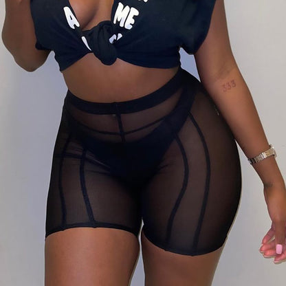 S390287 European and American Fashion Spring and Summer New Sexy See-Through Mesh High-Waist Hip-Lifting Slimming Sports Casual Pants