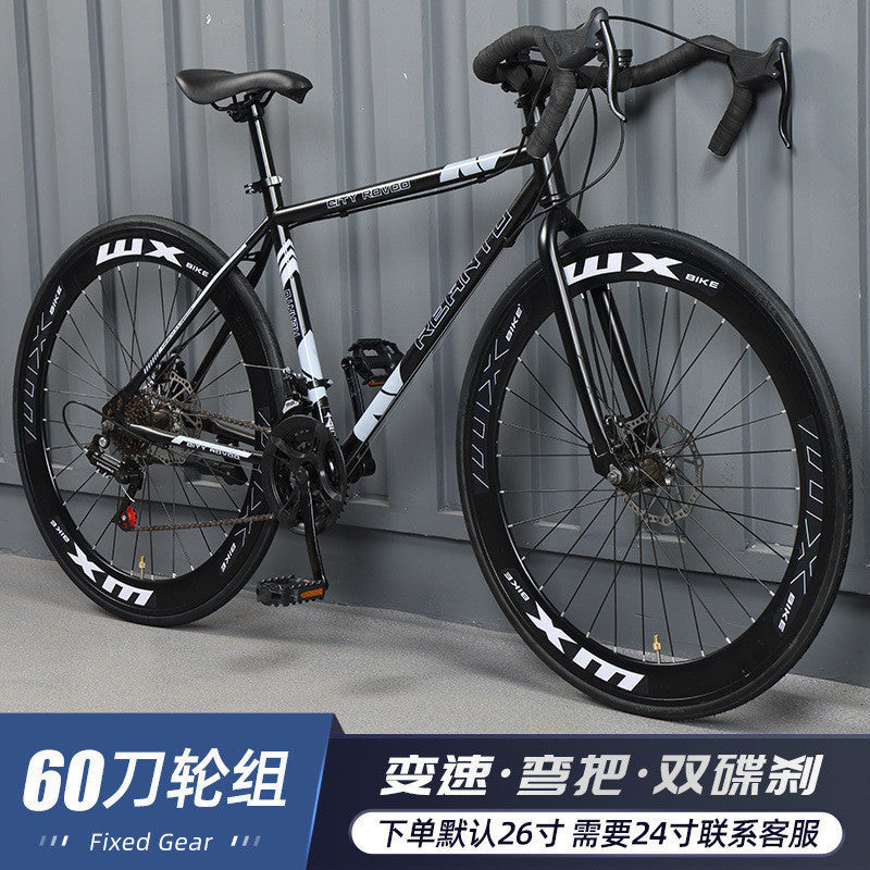 Variable Speed Fixed Gear Bicycle for Adults, Male and Female Students, Ultra-Light Road Racing Bicycle, High-Looking Solid Tire Internet Celebrity