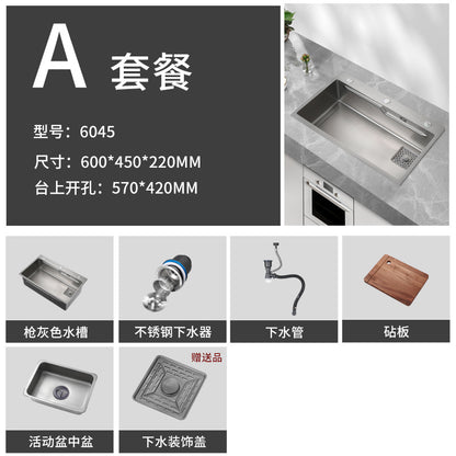 Jiumu Gun Gray Kitchen 304 Stainless Steel Sink Large Single Bowl Handmade Countertop Nano Washbasin Dishwashing Sink