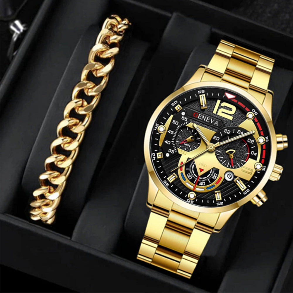 Factory direct sales calendar steel watch men's large dial quartz watch cross-border hot foreign trade men's watches wholesale