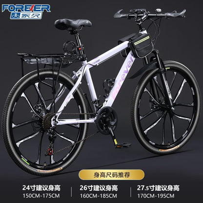 Permanent Aluminum Alloy Oil Disc Bicycle Mountain Bike Men's Variable Speed Adult Teenager Middle School Student Shock Absorbing Road Bicycle