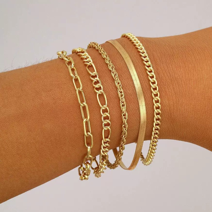6-Piece Set Bracelets Women's Metal Strip Jewelry Set 6-Pack Hand Suit