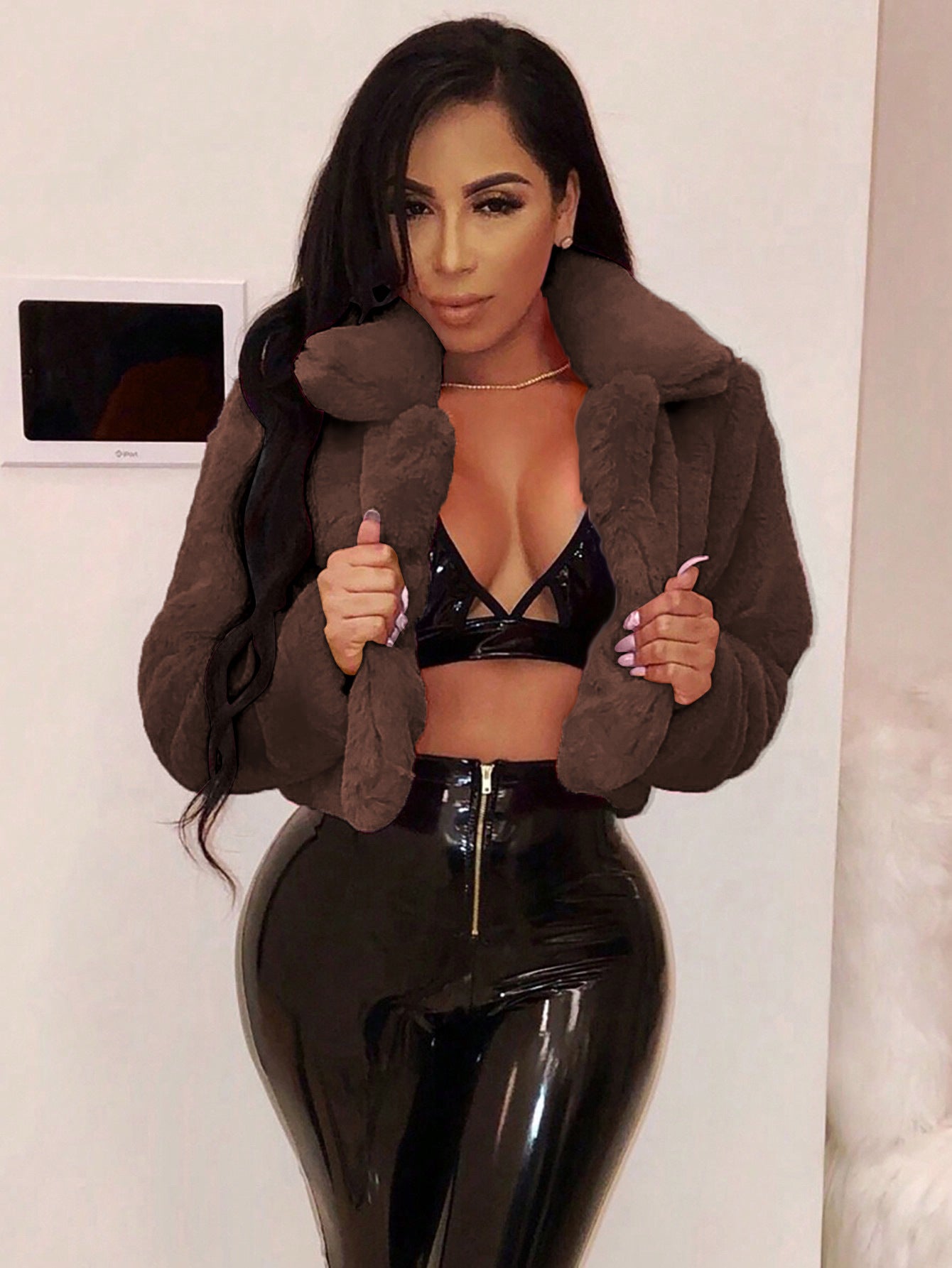 S391021 European and American Autumn and Winter Loose Artificial Fur Cardigan Short Jacket Plush Outwear