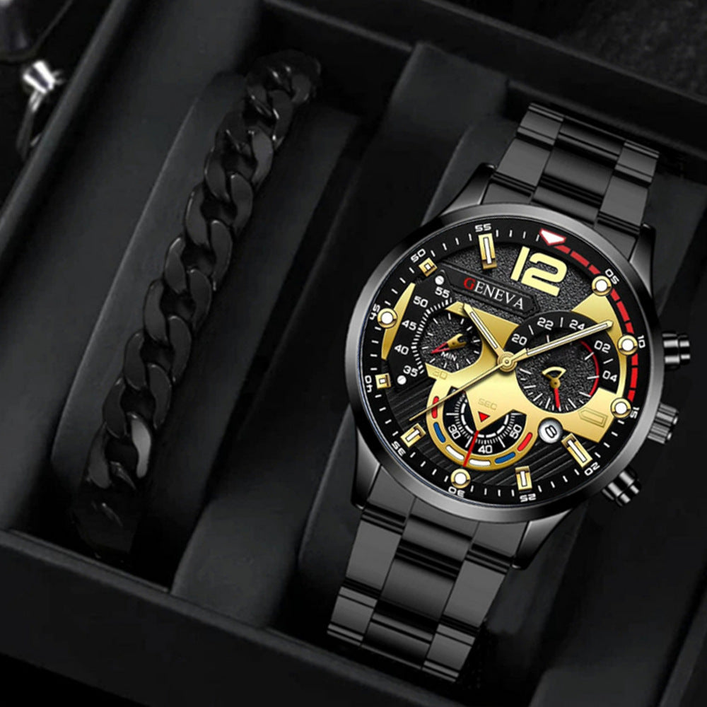 Factory direct sales calendar steel watch men's large dial quartz watch cross-border hot foreign trade men's watches wholesale