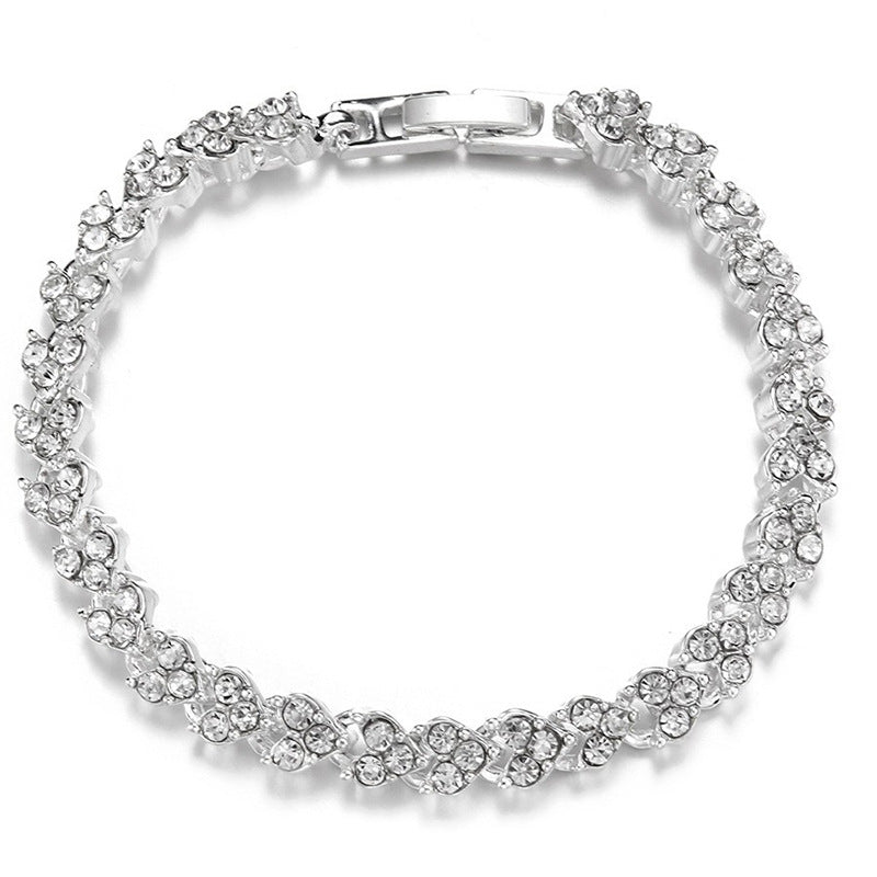 Wish Popular Heart-Shaped Diamond-Plated Silver-Plated Roman Bracelet Girls Fashion Crystal Bracelet Bracelet Bracelet