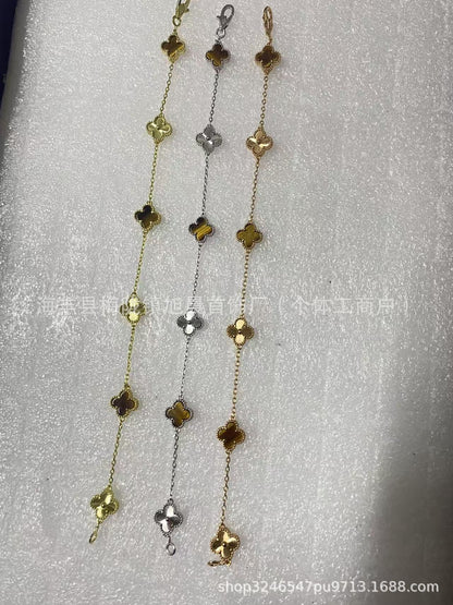 High Version V Gold Mini Small Four-Leaf Clover Six-Flower Bracelet for Women Full of Diamonds Plated with 18K Rose Gold Versatile High-End Jewelry