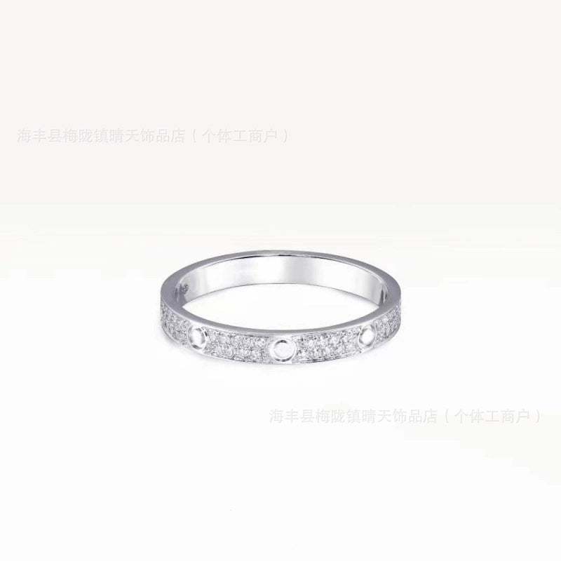 High-End Baby's Breath Ring Plated with 18K Thick Gold Couple Ring Mini Diamond-Set Two-Row Three-Row Diamond Manufacturer Wholesale