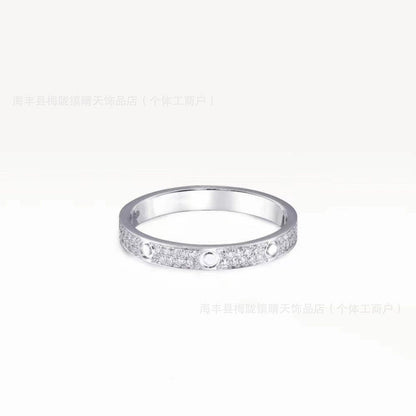 High-End Baby's Breath Ring Plated with 18K Thick Gold Couple Ring Mini Diamond-Set Two-Row Three-Row Diamond Manufacturer Wholesale