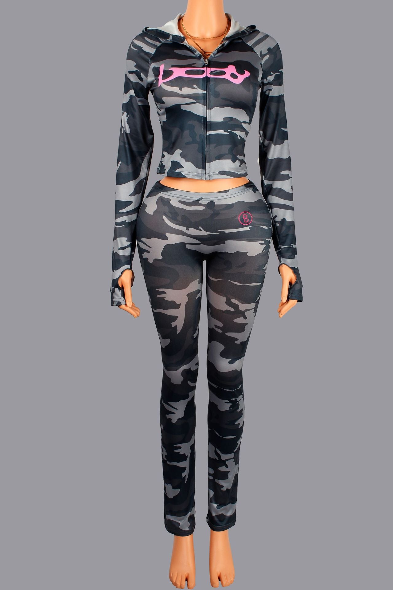 2025 Autumn New European and American Cross-Border Versatile Sexy Letter Print Hooded Long Sleeve Cardigan Top and Pants Set